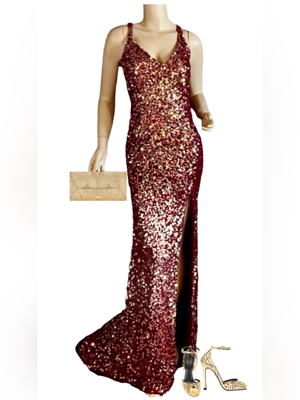 PRIMAVERA GOLD AND PURPLE/PINK SEQUIN STRAPPY BACK COCKTAIL FORMAL DRESS (8)